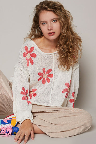 Cream Floral Oversized Sweater by POL