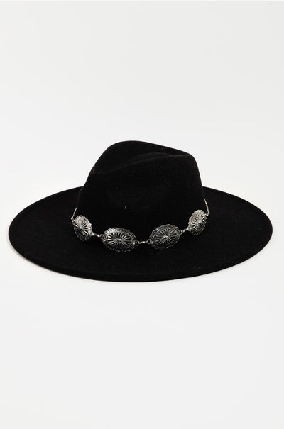 Large Concho Faux Suede Fedora Hat