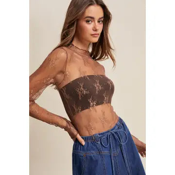 Mocha Lace Long Sleeve Top