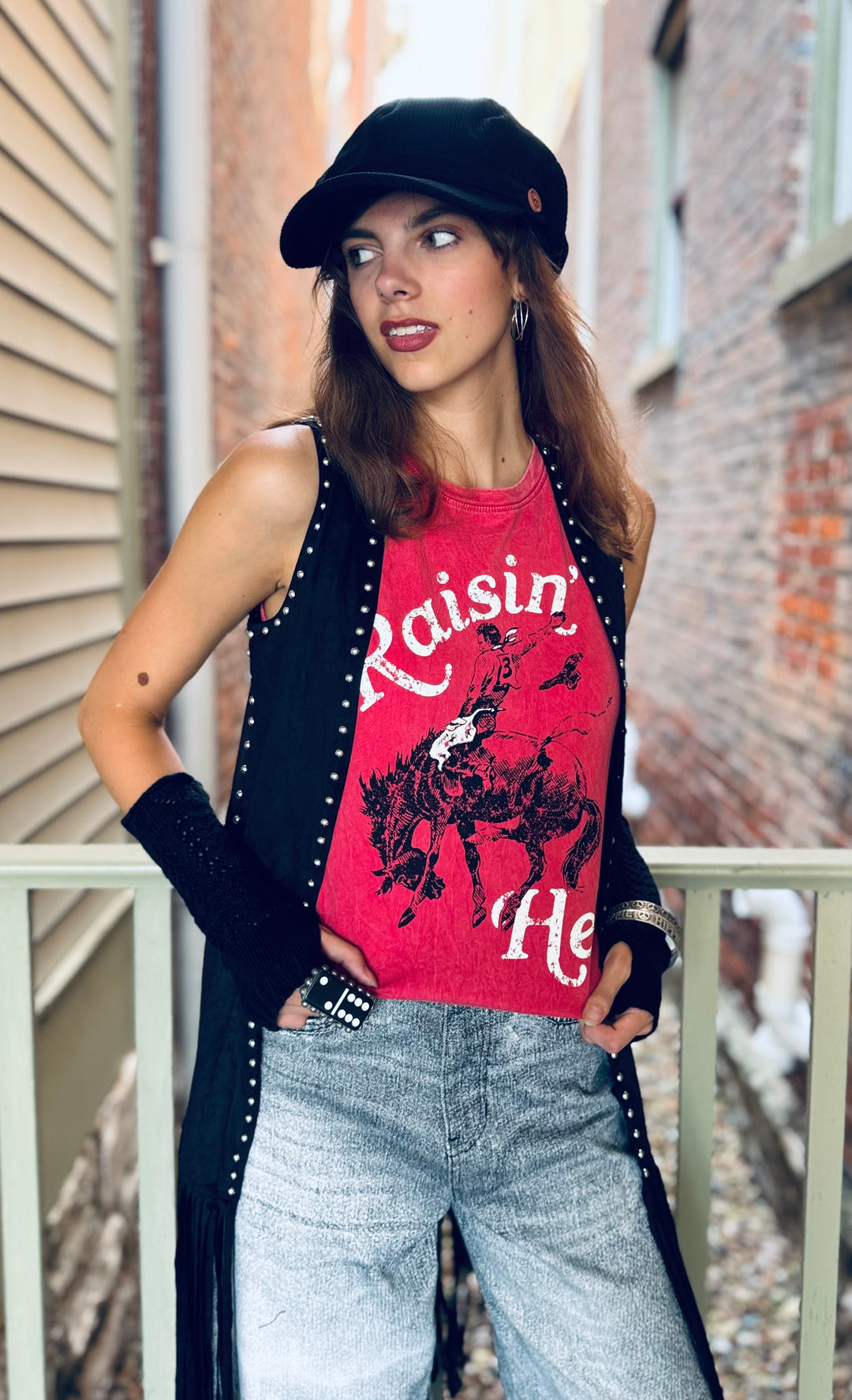 Black Suede Vintage Studded Fringe Vest