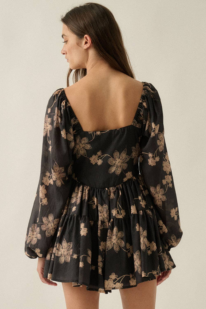 Long Night Bubble Sleeve Tiered Romper