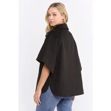 Brushed Wool Blend Cape Jacket (2 Colors)