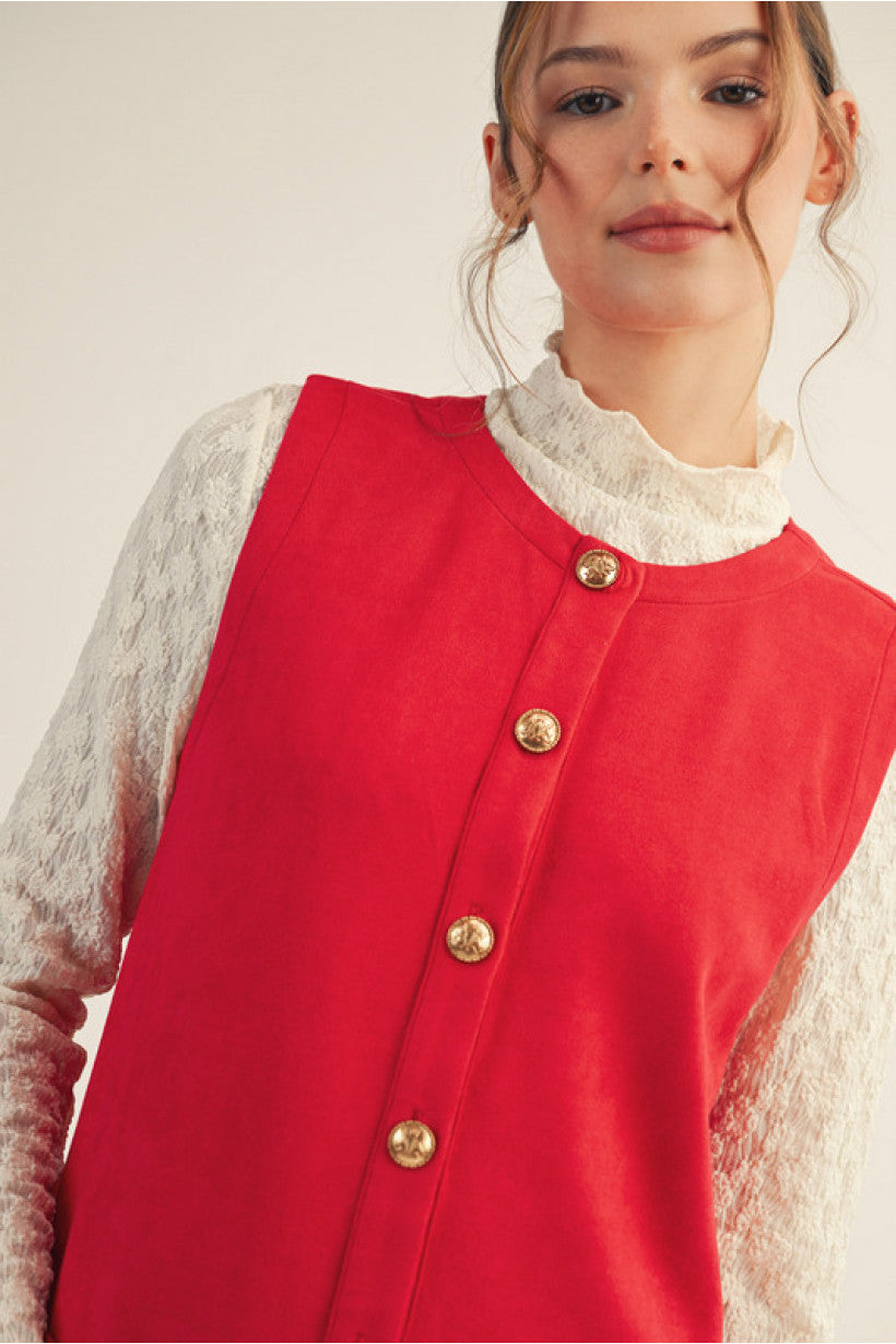 Red Faux Suede Shift Dress