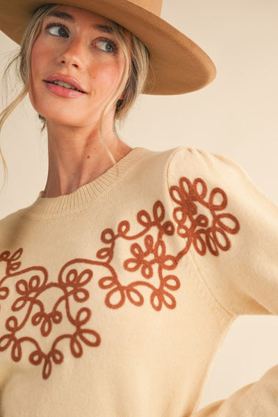 Bloom & Cozy Sweater- Ivory/Copper