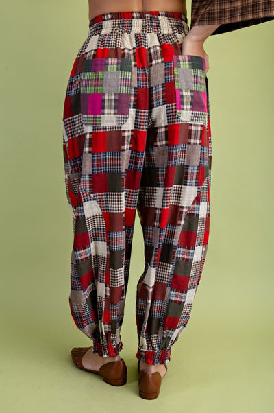 Plaid Patchwork Balloon Pants