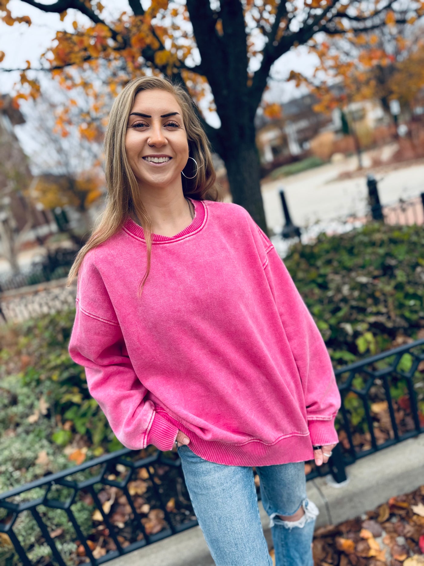 Acid Oversized Fleece Pullover - Hot Pink