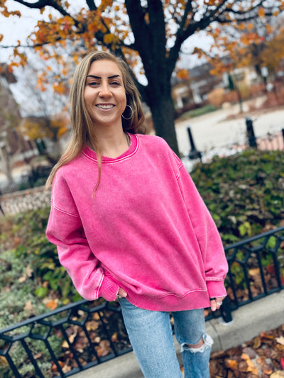 Acid Oversized Fleece Pullover - Hot Pink