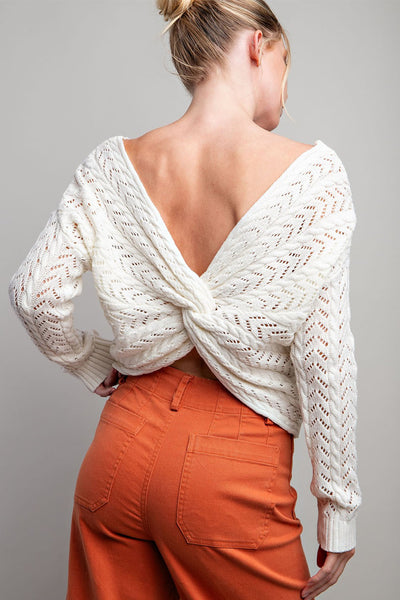 Crochet Twist Back Sweater - Cream