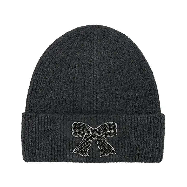 Rhinestone Ribbon Embellishment Beanie