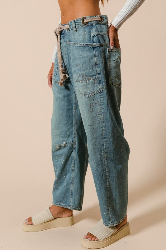 Belted Drip Paint Pants