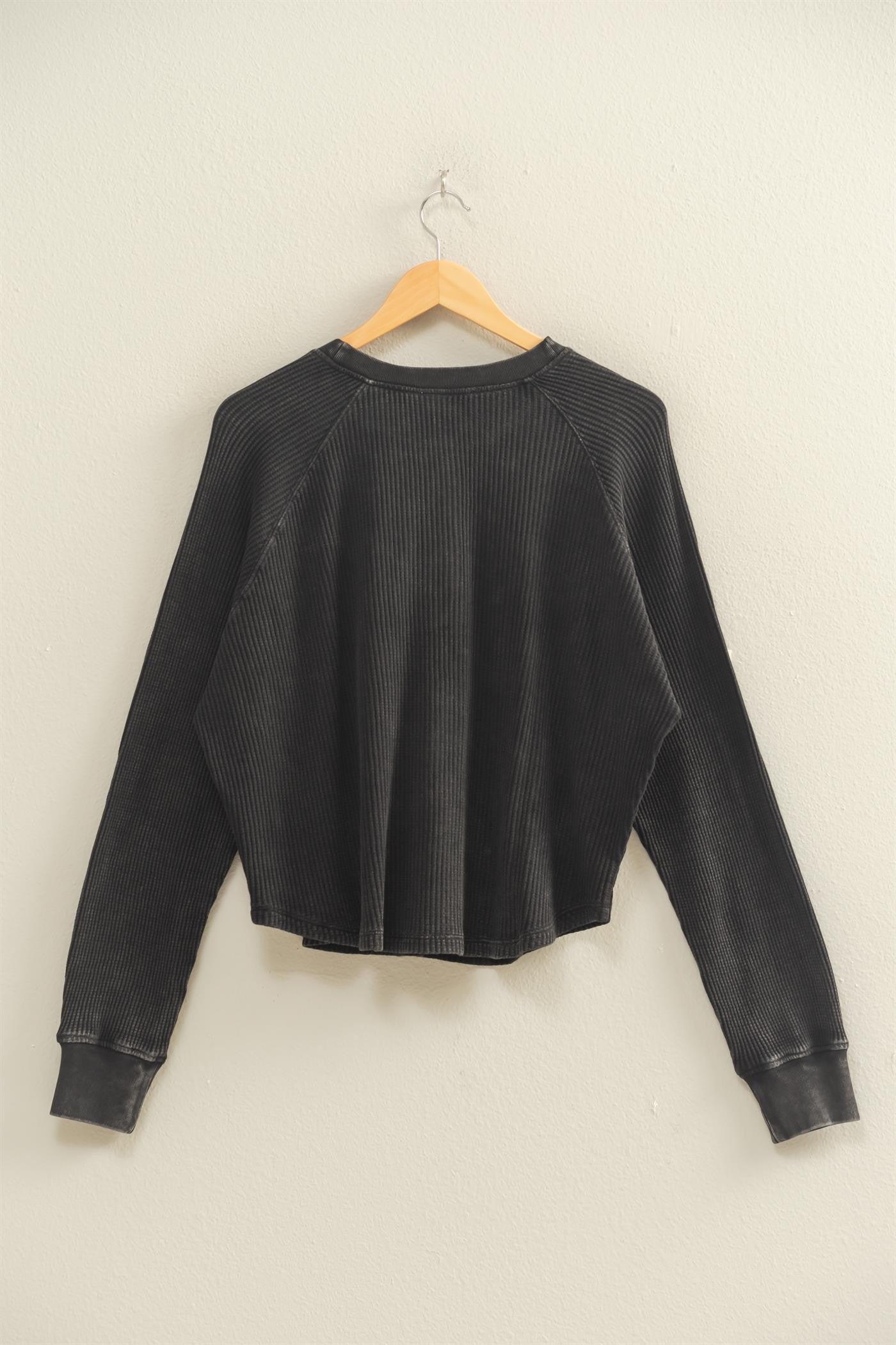 Embrace Mineral Washed Waffle Henley - Black
