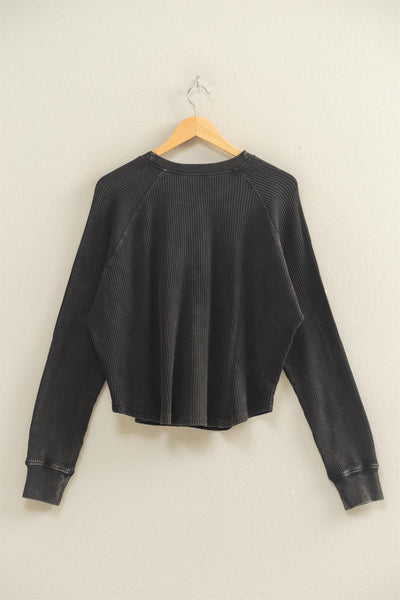 Embrace Mineral Washed Waffle Henley - Black