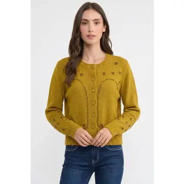 Gromet Studded Olive Cardigan