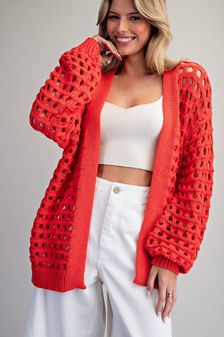 Open Knit Bubble Sleeve Cardigan