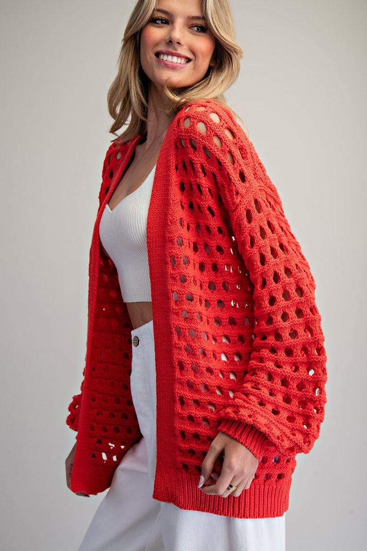 Open Knit Bubble Sleeve Cardigan