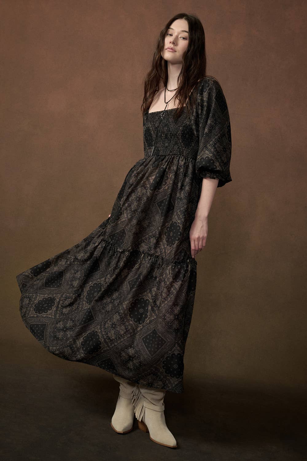 Moody Bandana Smocked Maxi Dress