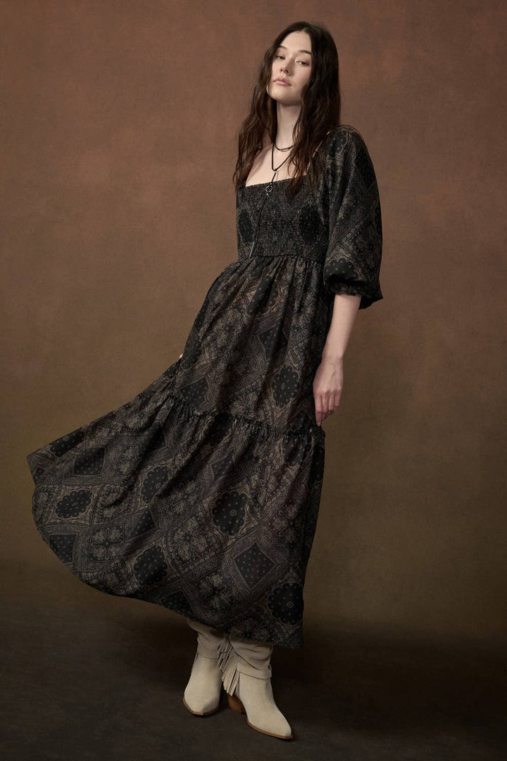 Moody Bandana Smocked Maxi Dress