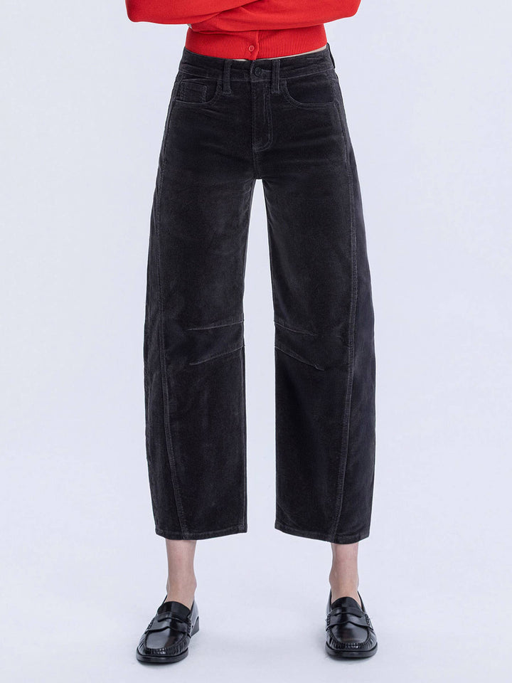 Katie Dark Grey Corduroy Barrel Pants by Vervet