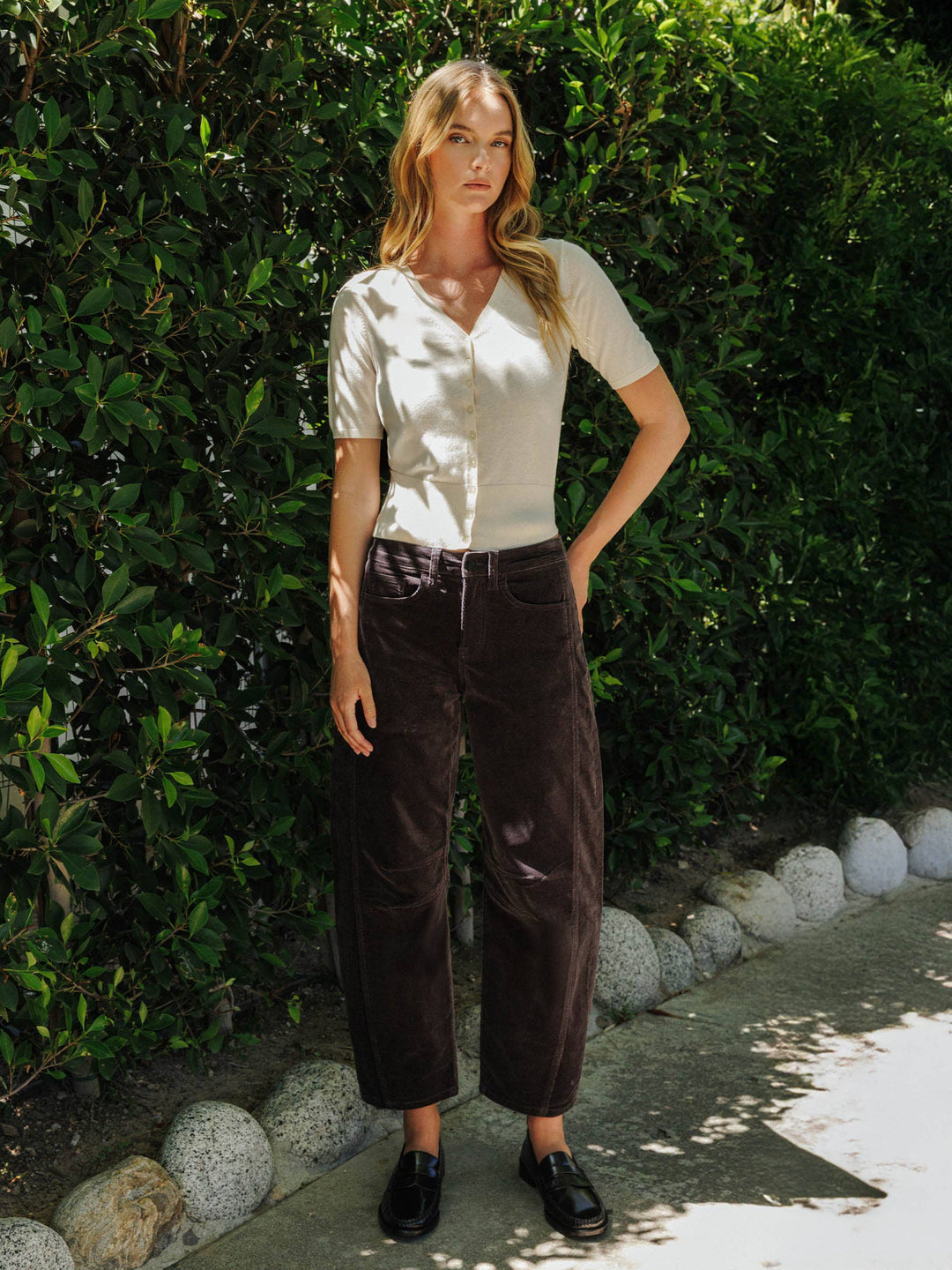 Katie Dark Grey Corduroy Barrel Pants by Vervet