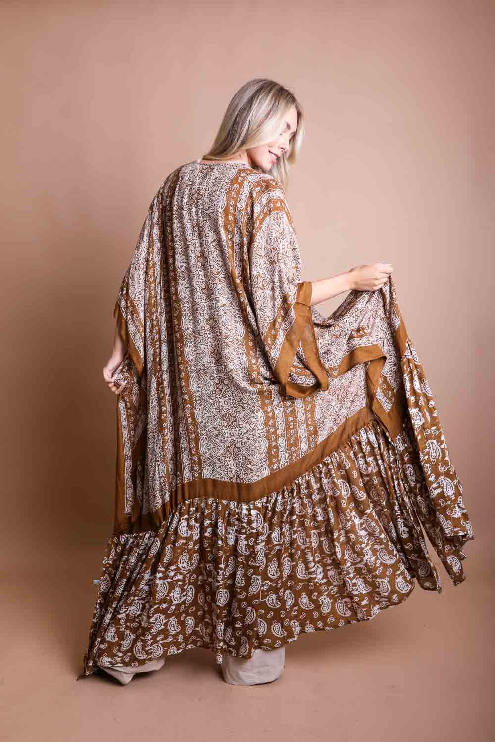 Airy Paisley Drape Kimono