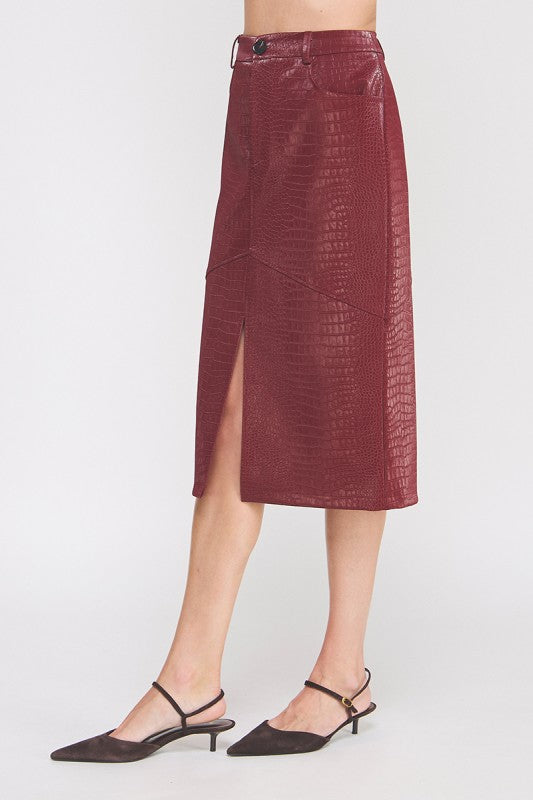 Wine Faux Pyton Skirt