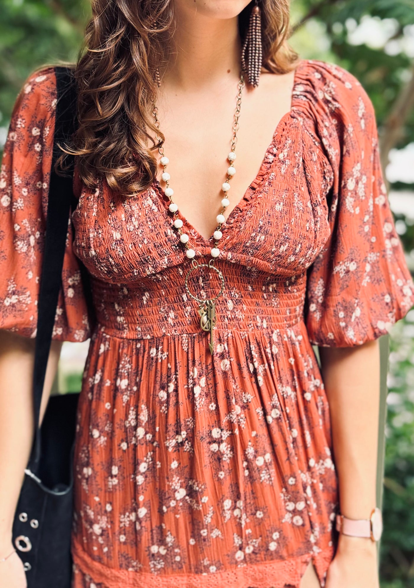 Cinnamon Patch V-Neck Dress