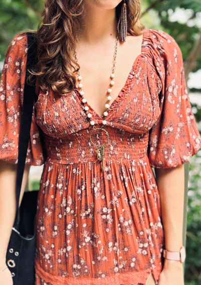 Cinnamon Patch V-Neck Dress