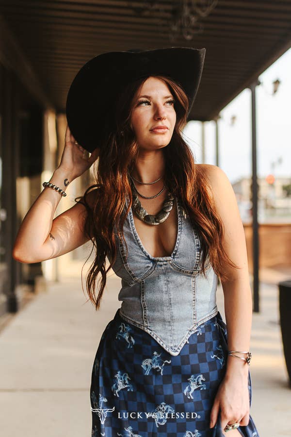 Light Wash Halter Denim Corset Top