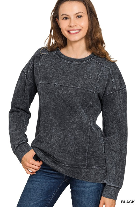 Bella Acid Washed Seam Pullover (2 colors)