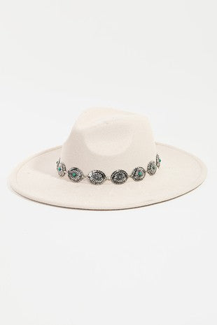Beige Western Concho Fedora Hat