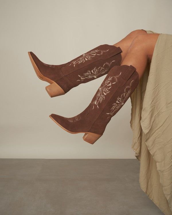 Flora Embroidered Brown Boot