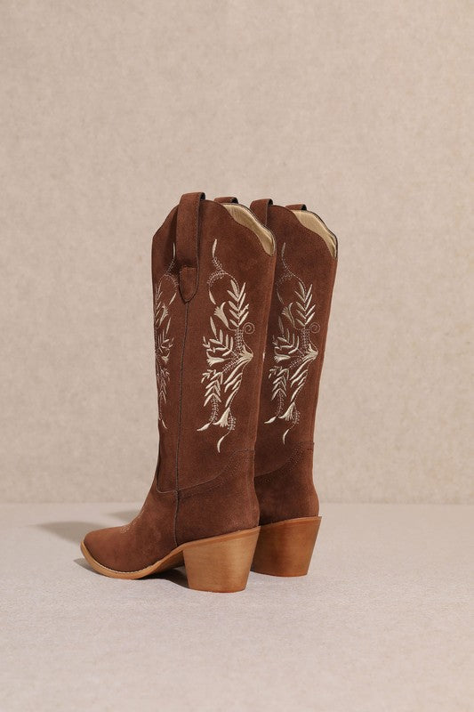 Flora Embroidered Brown Boot