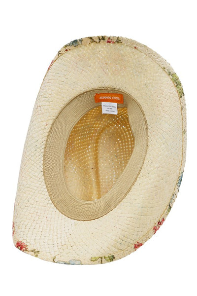 Floral Raffia Paper Straw Cowboy Hat