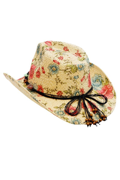 Floral Raffia Paper Straw Cowboy Hat