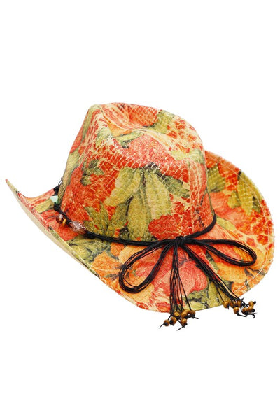 Floral Raffia Paper Straw Cowboy Hat