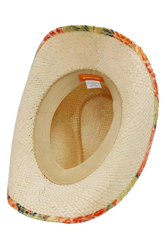 Floral Raffia Paper Straw Cowboy Hat