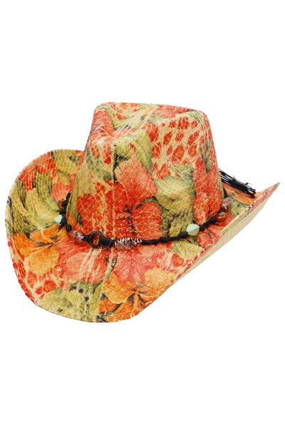 Floral Raffia Paper Straw Cowboy Hat