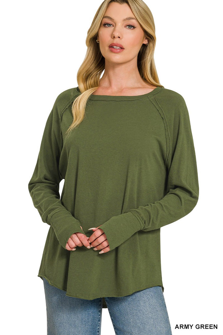 Cotton Raglan Thumb Long Sleeve Top (6 Colors)