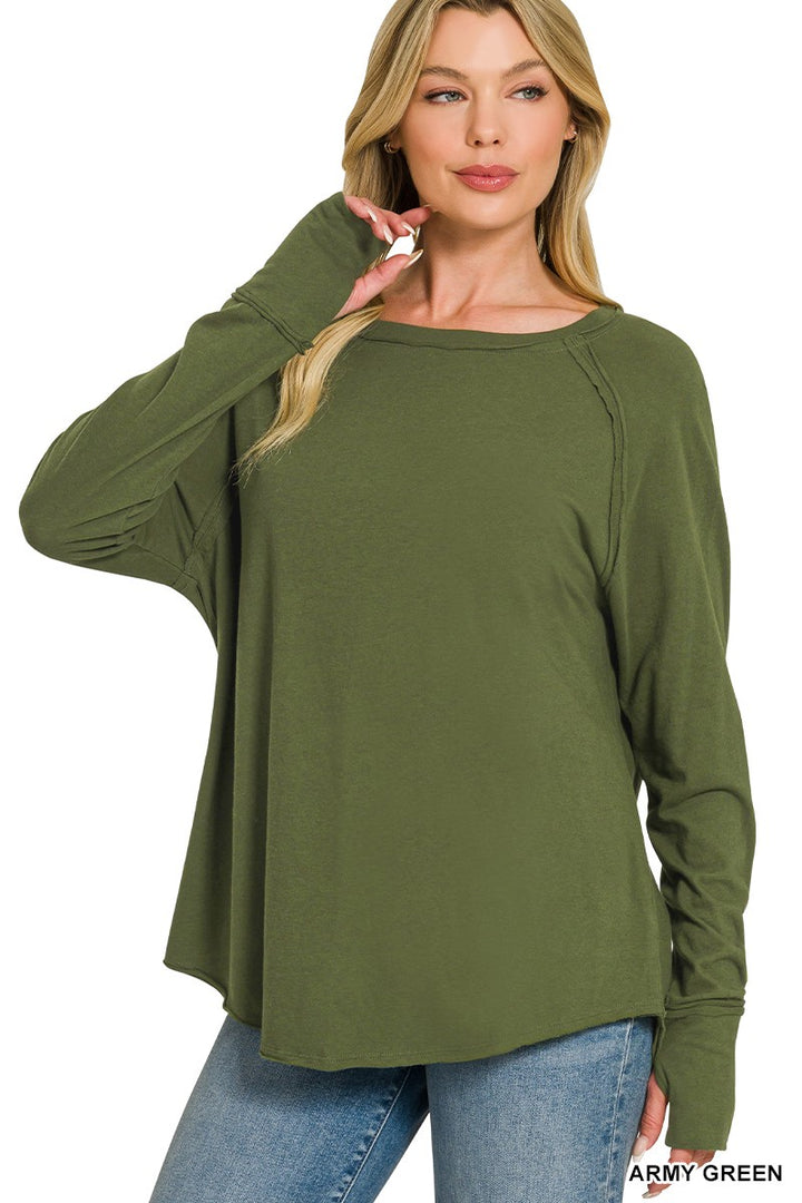 Cotton Raglan Thumb Long Sleeve Top (6 Colors)