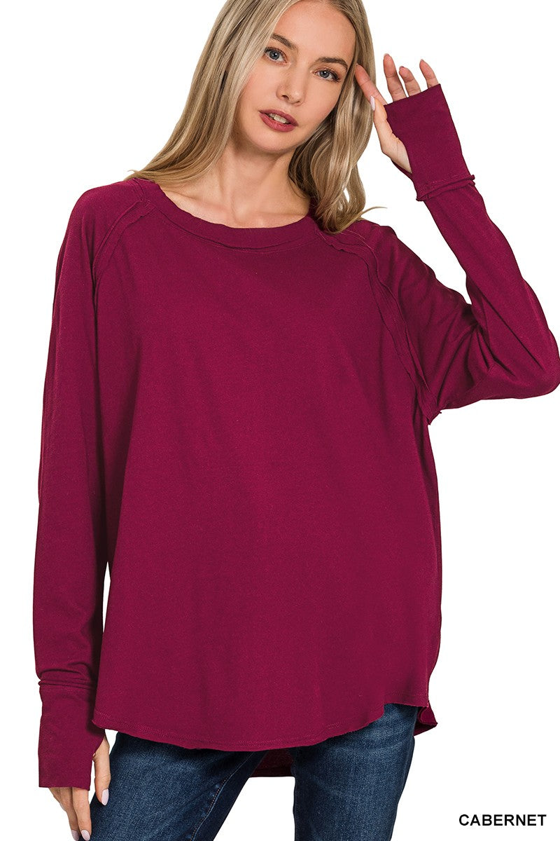 Cotton Raglan Thumb Long Sleeve Top (6 Colors)