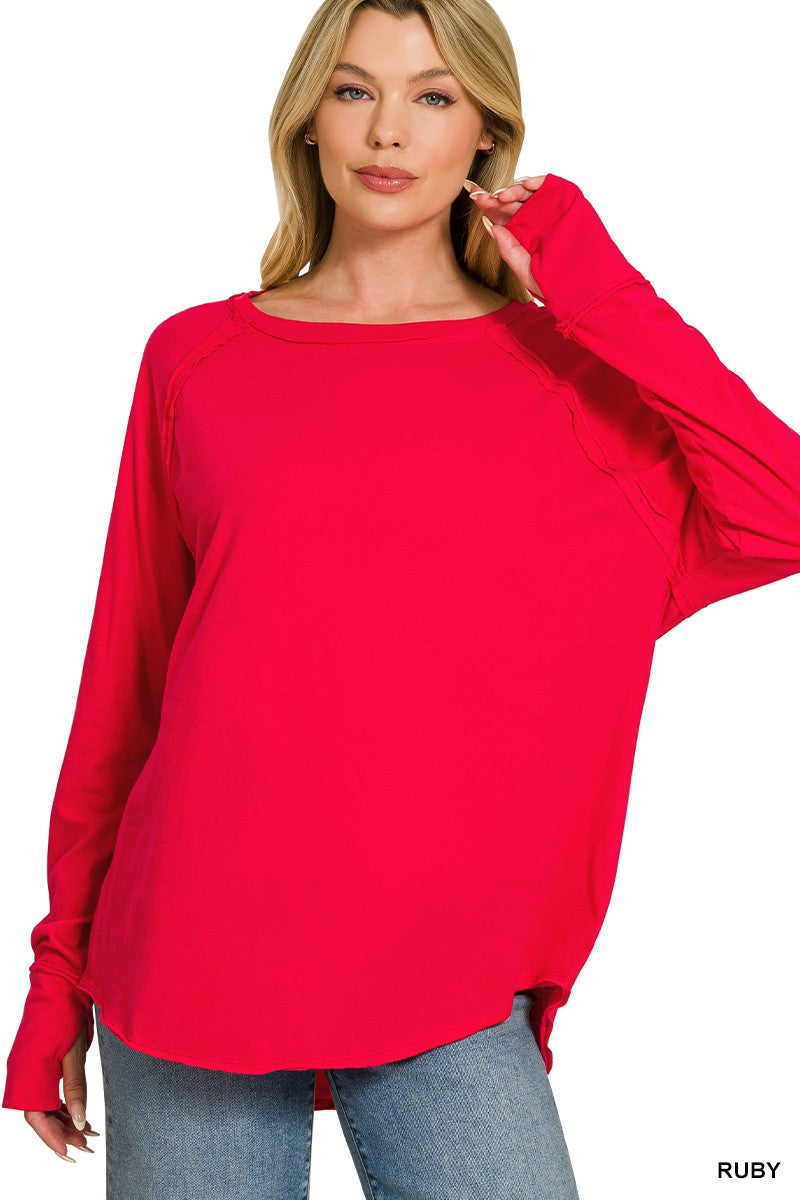 Cotton Raglan Thumb Long Sleeve Top (6 Colors)