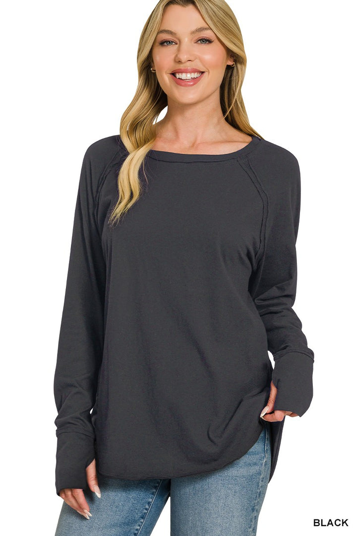 Cotton Raglan Thumb Long Sleeve Top (6 Colors)