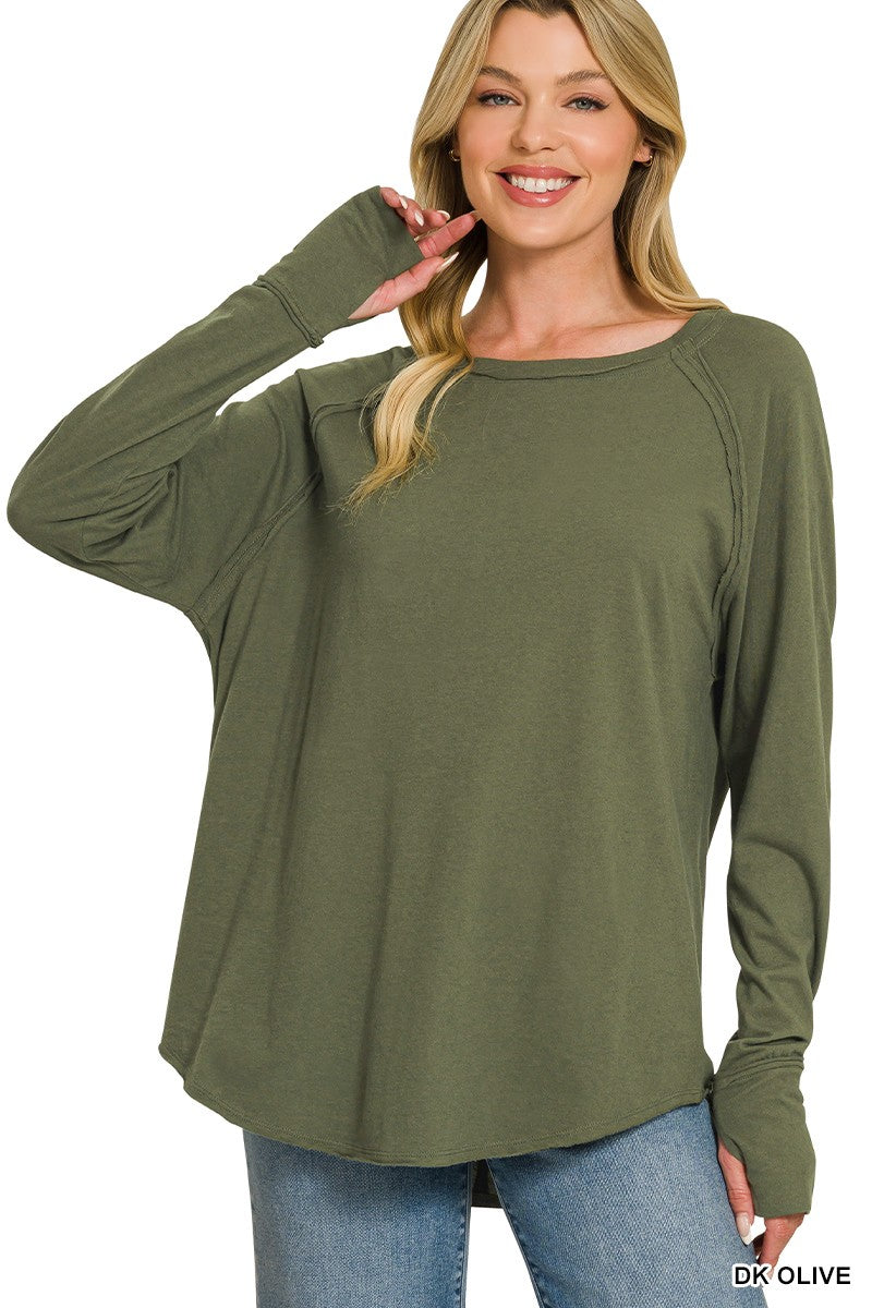 Cotton Raglan Thumb Long Sleeve Top (6 Colors)