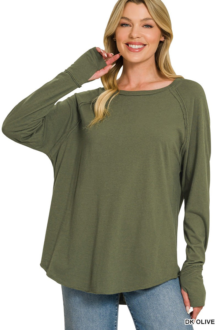 Cotton Raglan Thumb Long Sleeve Top (6 Colors)