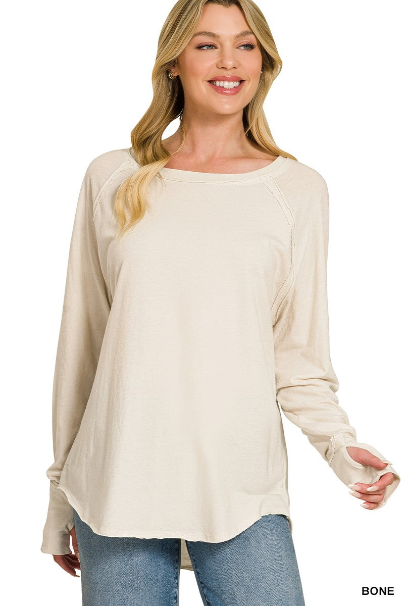 Cotton Raglan Thumb Long Sleeve Top (6 Colors)
