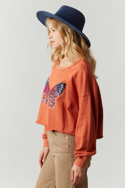 Sequin Butterfly Rust Pull Over