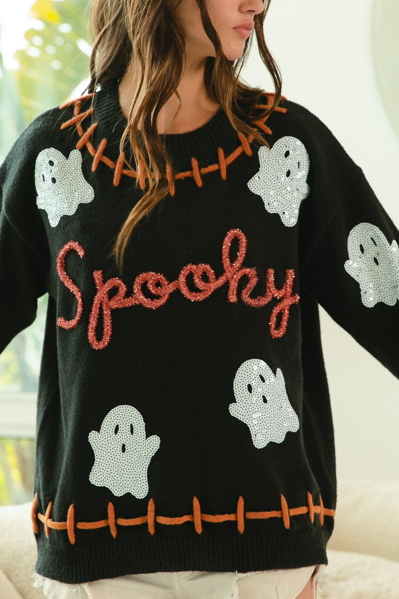 Stitched Ghost Spooky Sweater