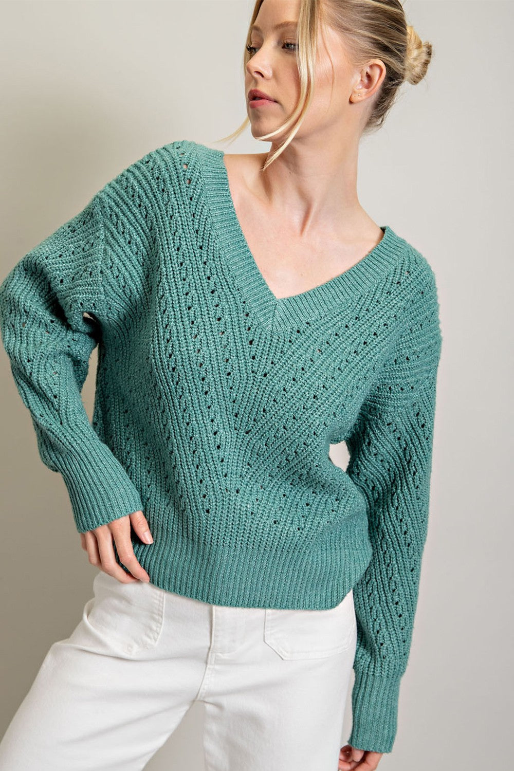Sage Knit V-Neck Sweater
