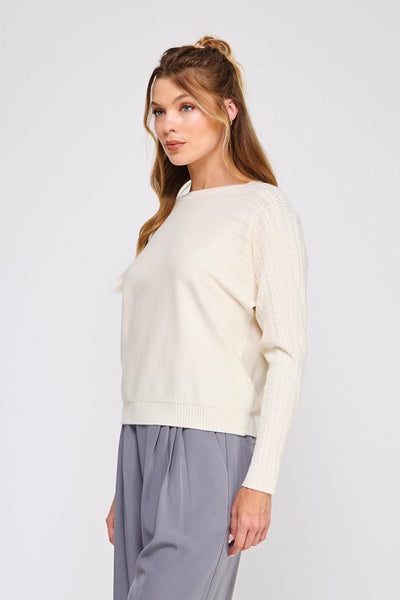 Braided Pointelle Sleeved Sweater - Vanilla