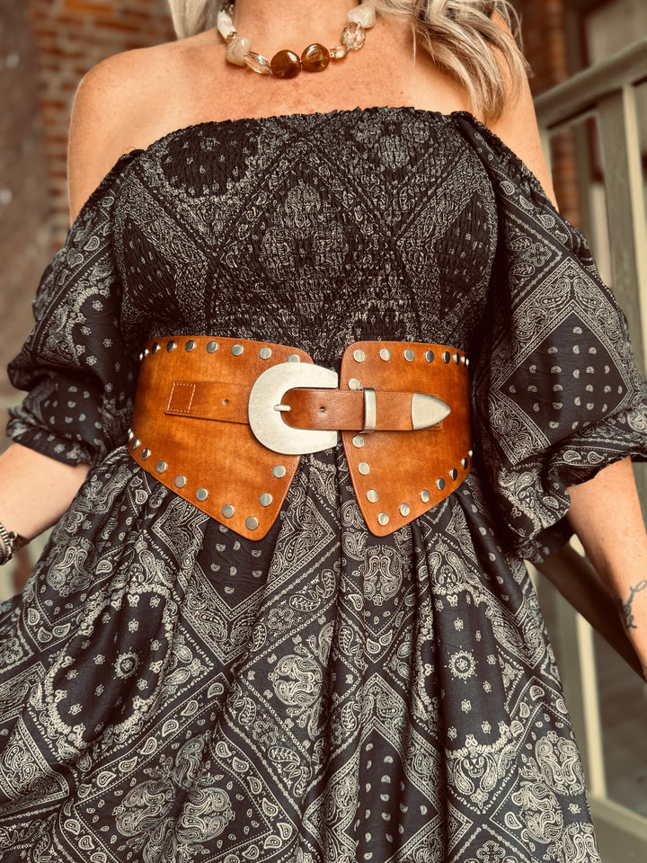 Moody Bandana Smocked Maxi Dress